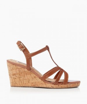 Dune London Keri T Keilsandalen Damen Braun | 936-YACLKR