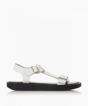 Dune London Langlie T Sandalen Flach Damen Weiß | 972-AHGVBZ