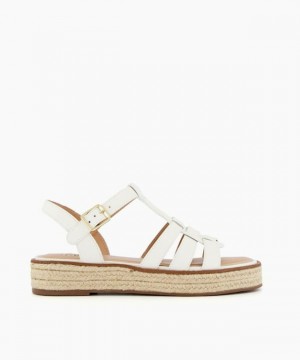 Dune London Latch Sandalen Flach Damen Weiß | 387-QKWZCO