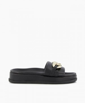 Dune London Leon Sandalen Flach Damen Schwarz | 358-ONBZAV