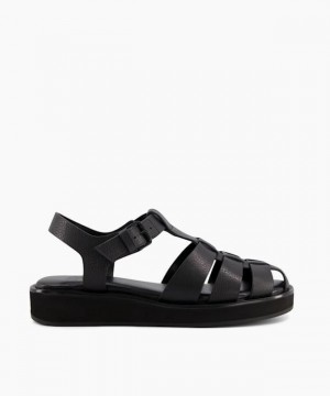 Dune London Loch Sandalen Flach Damen Schwarz | 693-AHNKSC