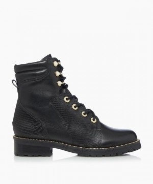 Dune London Pompom Stiefeletten Damen Schwarz | 854-ESCHXZ